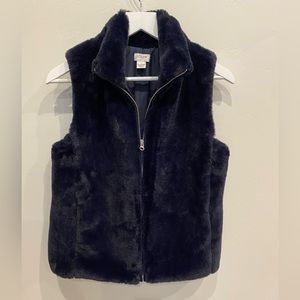 J. Crew Mercantile Navy Blue Faux Fur Zip Up Vest Small